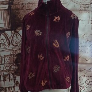 Appleseed's Maroon Leaf Embroidered Bomber Jacket